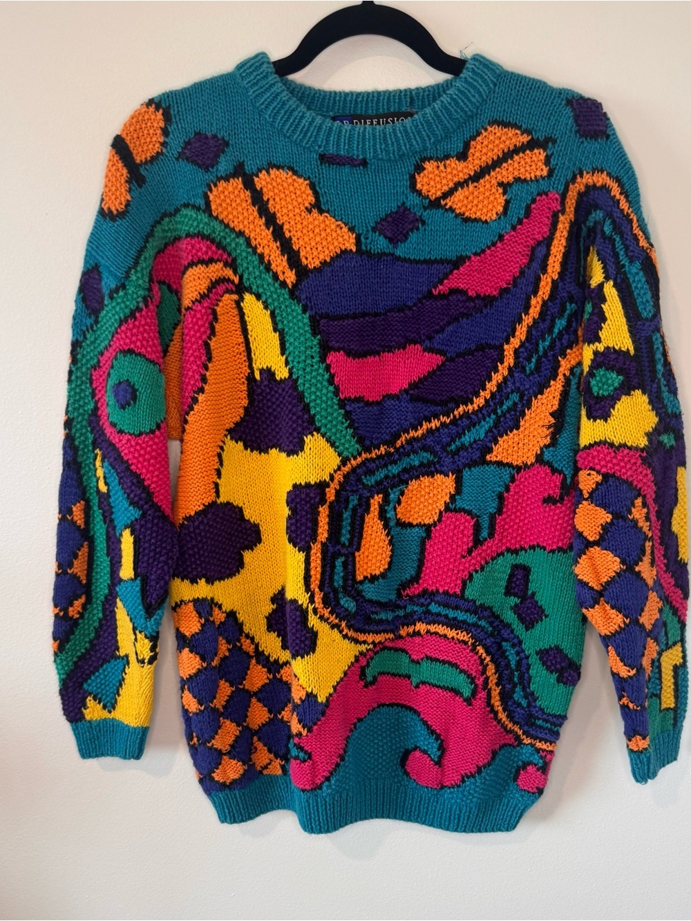 Vintage 1989 I.B. Diffusion Sweater M Abstract Colorful Ramie Cotton Art Knit